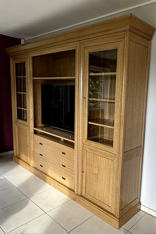 creation sur mesure meubles Tv & biblio Picardie en chêne PODR barbier mettet